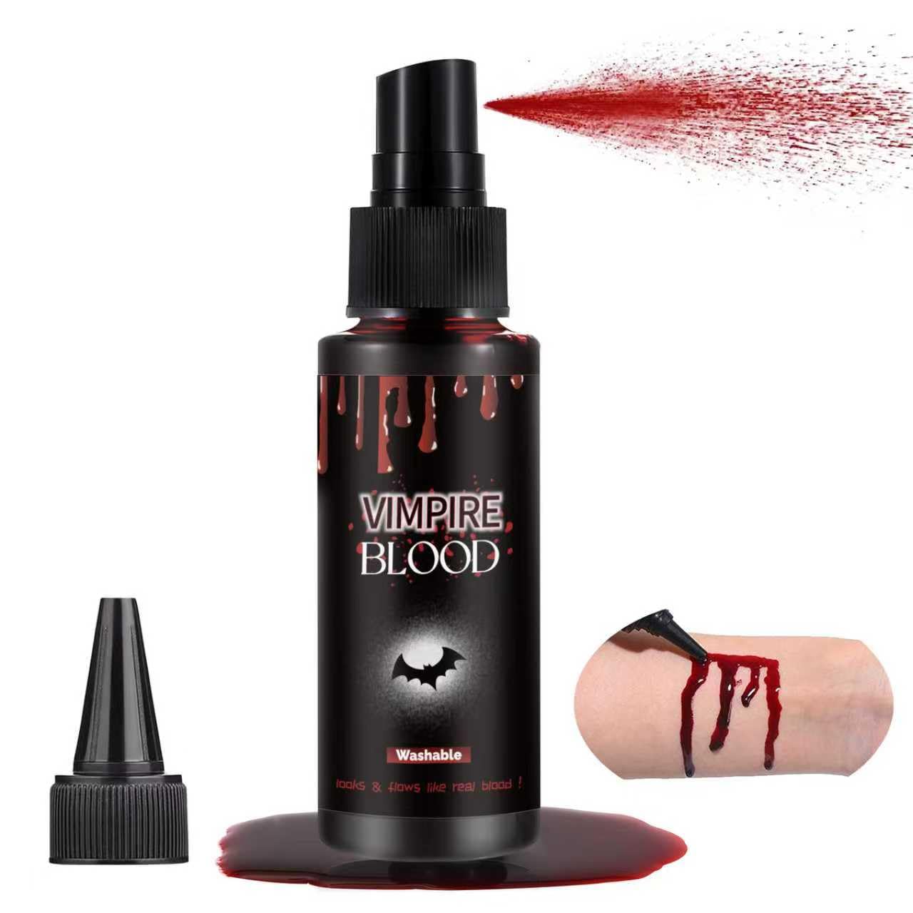 Halloween Fake Blood Spray, Washable Fake Blood Makeup, Halloween Realistic Fake Blood for Face Body Paint, Perfect for Vampire Makeup, Clown & Sfx & Cosplay & Zombie Make Up, 1 Pack Fake Blood 1PC