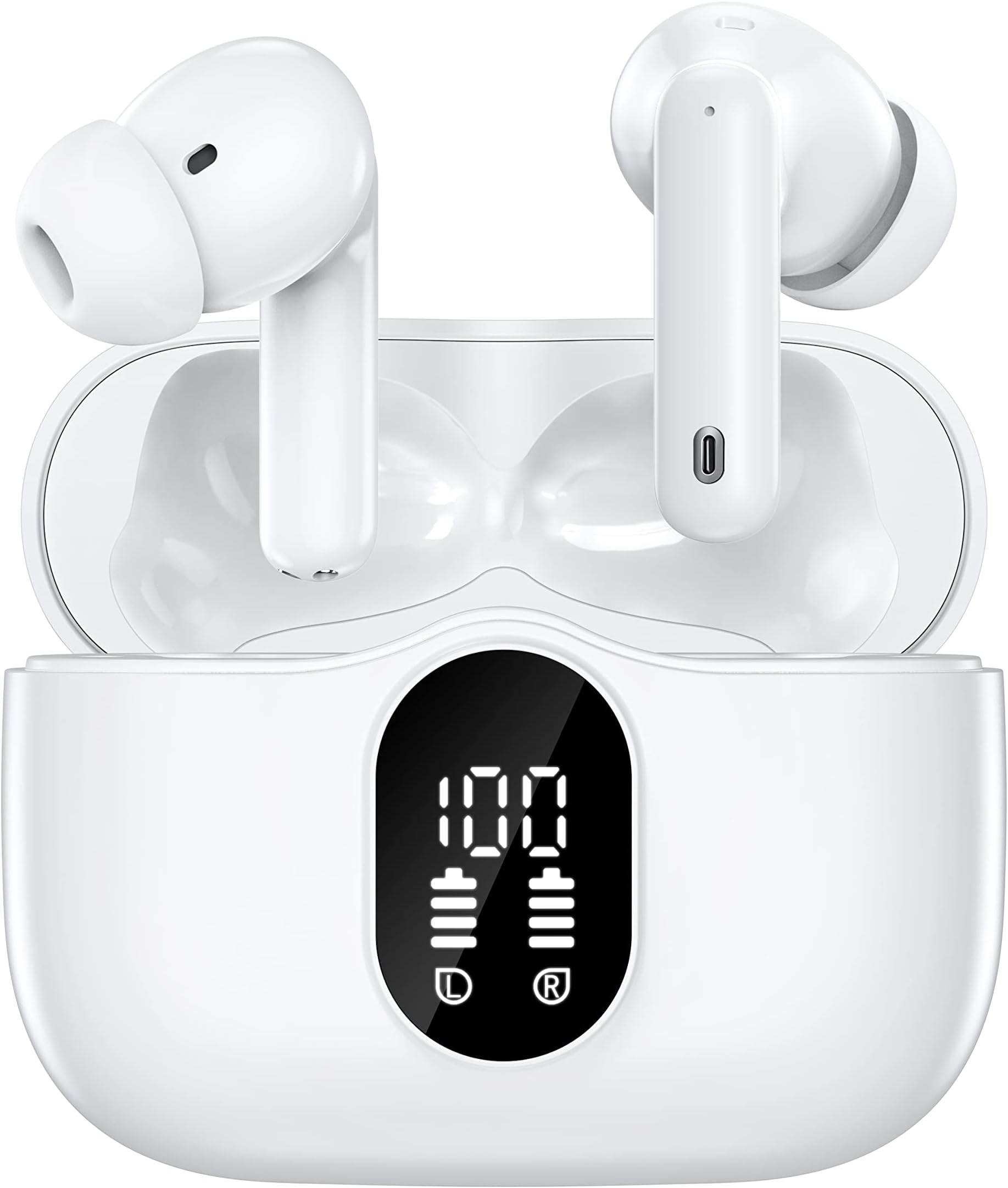 Wireless Earbuds Bluetooth Headphones LED Power Display Earphones Active Noise Cancelling Earbuds Hi-Fi Stereo Sound Ear Buds in-Ear Headphones Air Buds with Charging Case for iPhone Android PC