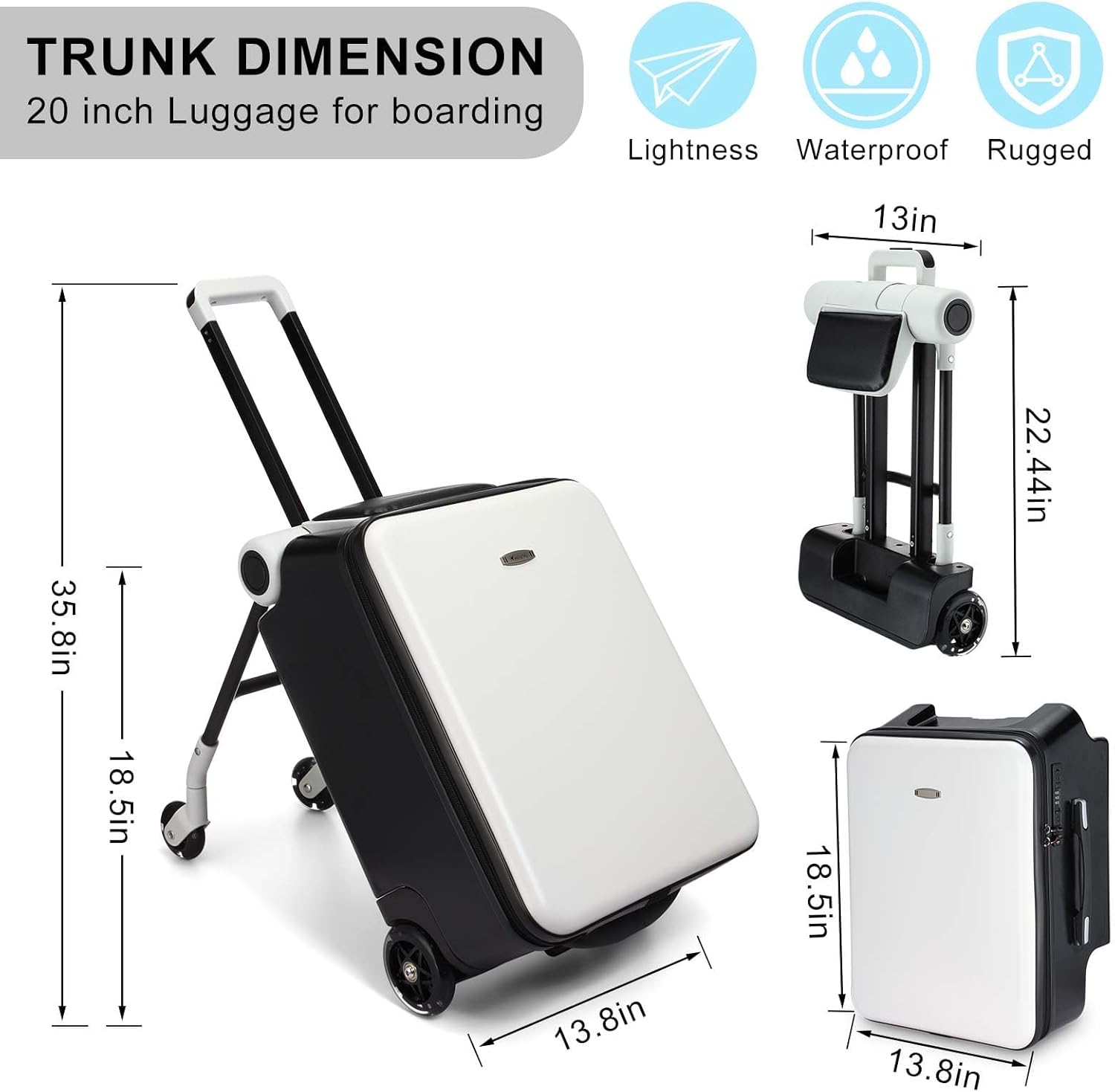 Expandable Luggage with Spinner Wheels,Large Suitcases with Child Seat Design,Hard Luggage for Women and Men,20 inch Hardside Carry on Luggage for Travel(White,Sunshade Style)
