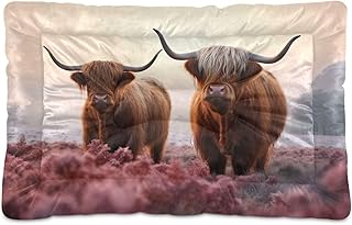 Kigai Highland Cow Dog Bed Machine Washable Pet Bed Mattress Comfortable Soft Pet Bed Mat Non-Slip Bottom Couch for Small Medium Dogs,24x18 Inch