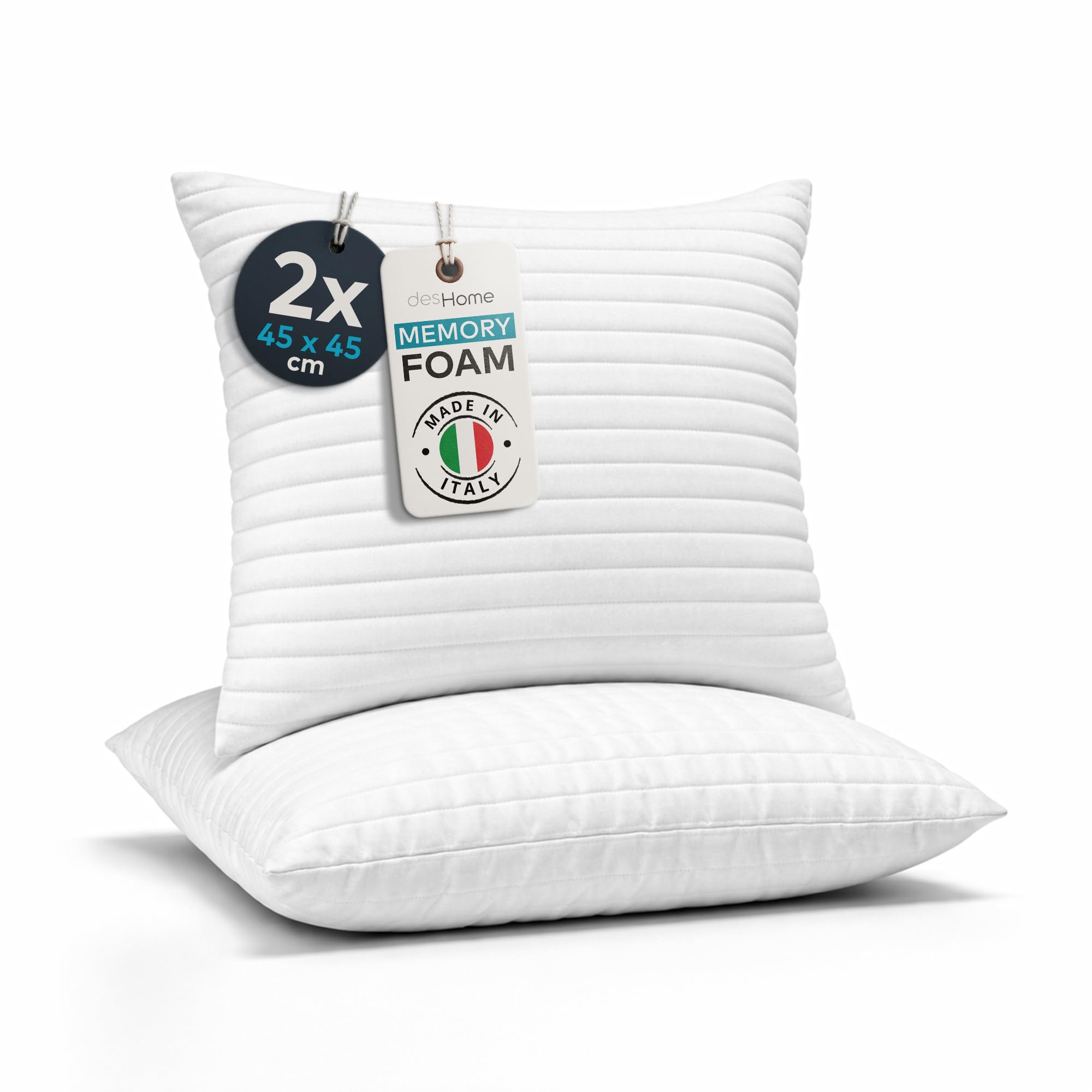 Deshome Serena – Coppia di Cuscini 45x45 cm, Cuscini Arredo e Letto, Guanciali Memory Foam a Fiocchi, Morbidi e Traspiranti, Cuscino per Dormire, Rivestimento Trapuntato, Made in Italy