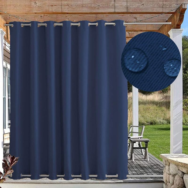 Premium Windproof Outdoor Curtains for Patio, Waterproof Blackout Curtains with Grommets on Top and Bottom, Curtain for Gazebo, Porch, Customizable Sizes, 1 Panel, W100 xH96, Navy Blue