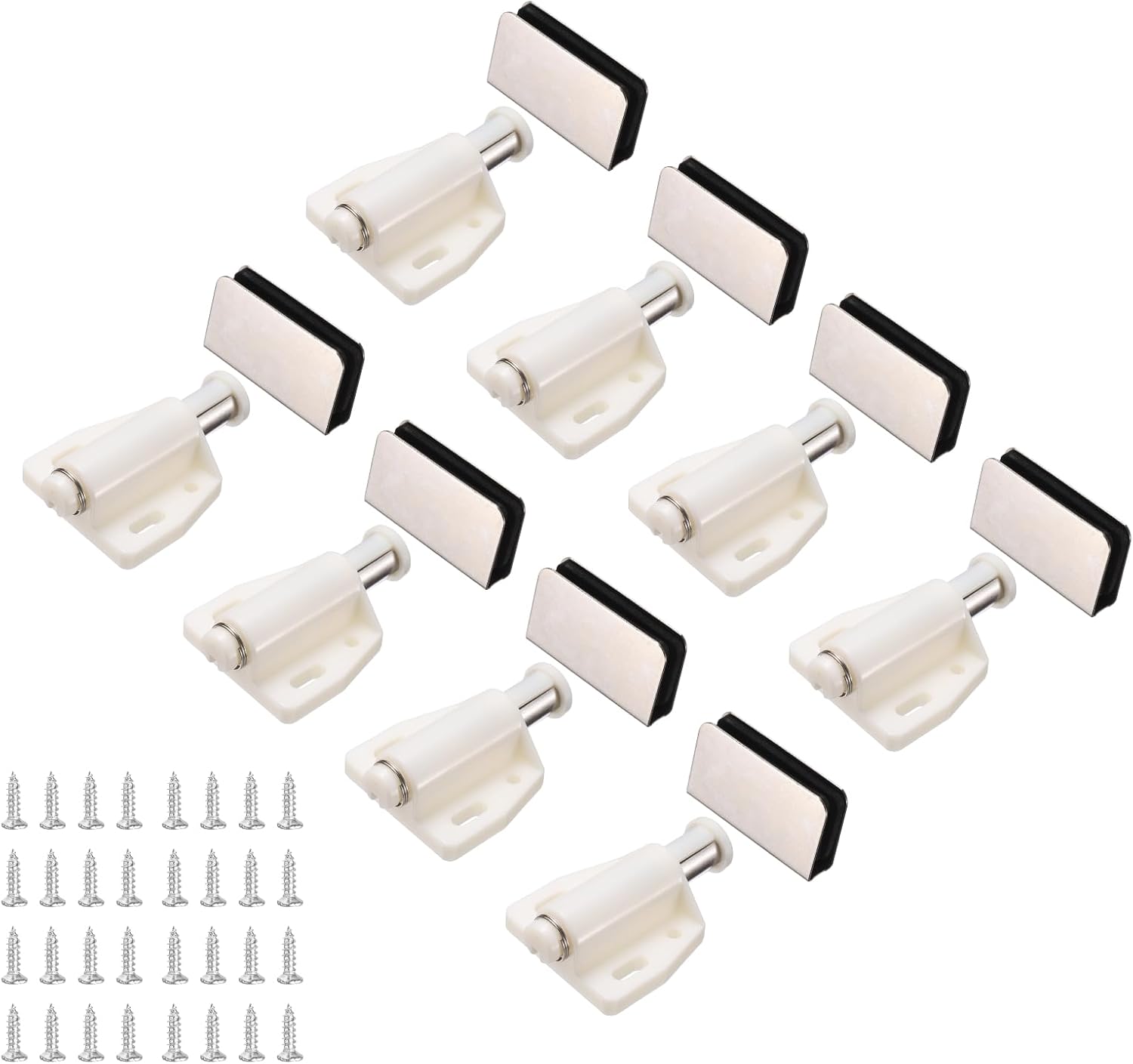 uxcell 8Pcs Magnetic Touch Push Open Latch, Glass Door Catch Latch Closures Single Magnetic Catch Latches with Clamp and Screw for 3-6mm Door for Drawer Cupboard Closet, Brushed Silver