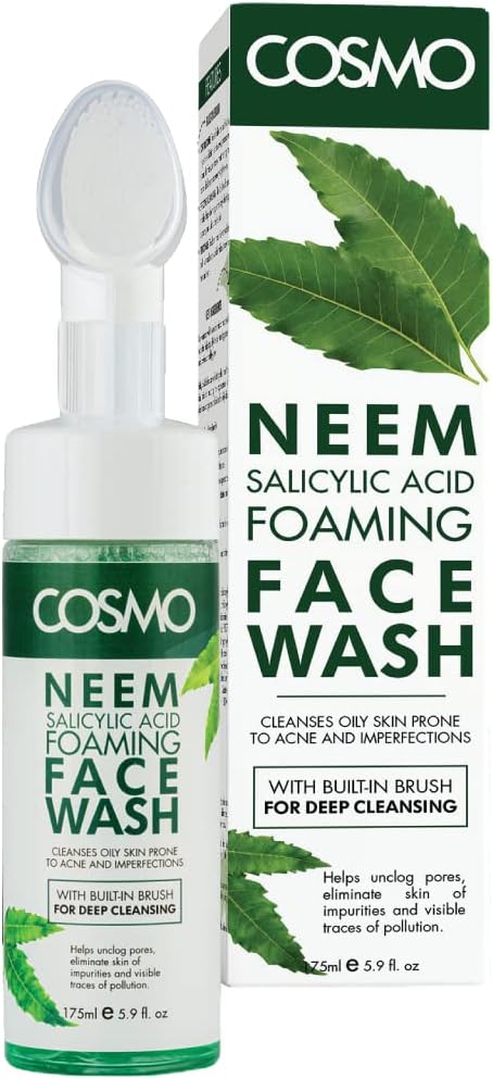 Skin Care Neem Salicylic Acid Foaming Face Wash For Deep Cleansing Built-in Brush 175ml, For Men & Women, Deep Clean, Facewash, All Skin Types, Green