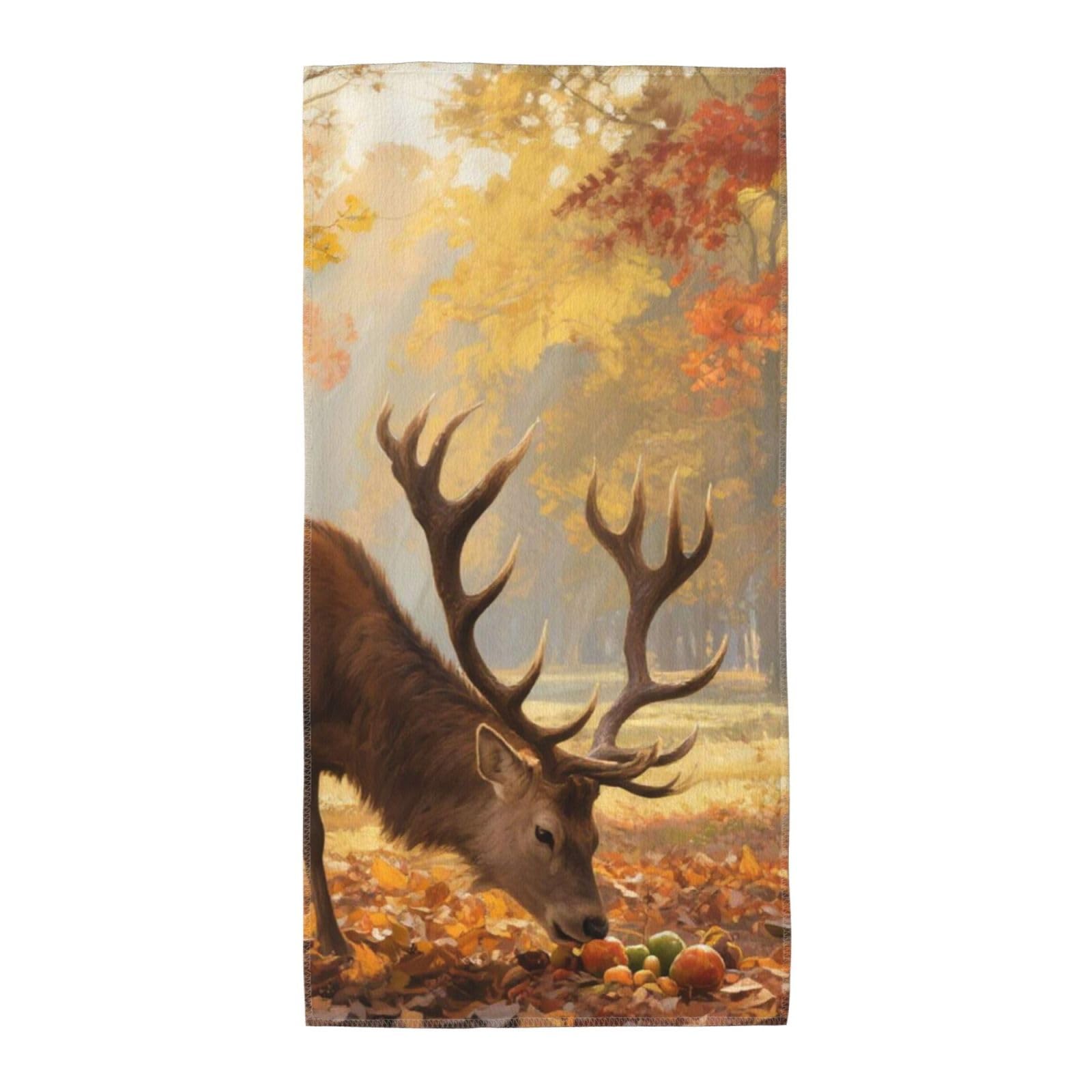 FekiLoot Absorbent Hand Towels 13.8"X27.5" Decorative Bathroom Towel Soft Microfiber Face Towel Deers Fall Trees Dish Kitchen Towels for Bathroom Kitchen Hotel Spa Bath Towels