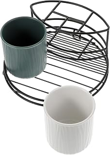 Nordic Style Ceramic Toothbrush Cup Holder Rack with Iron Stand | One Set, Smooth Edges and Integral Molding, Green Finish, Easy to Carry and Store for Daily Bathroom Use