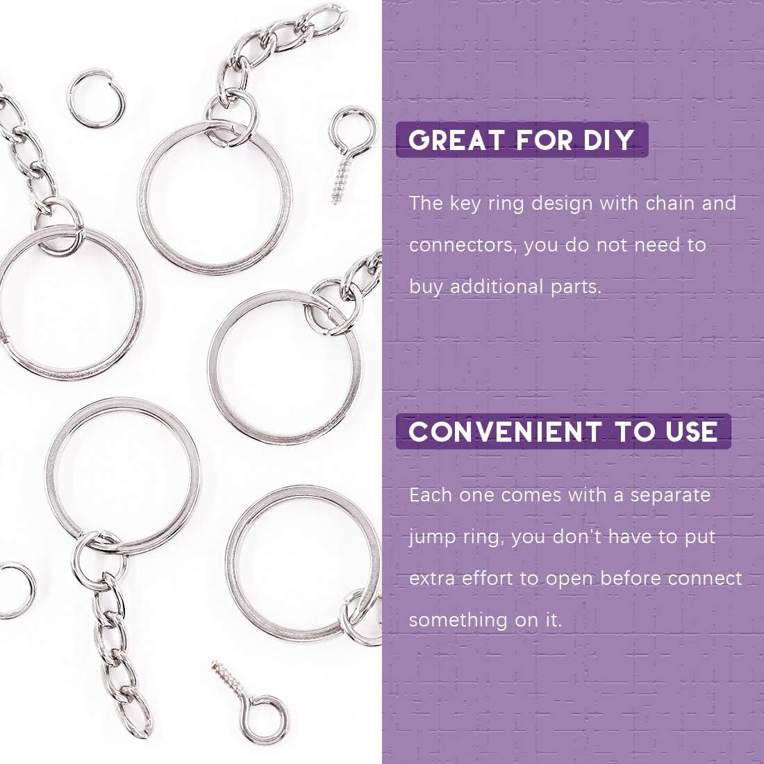 Swpeet 450 Pcs 1 Inch 25mm Sliver Flat Key Chain Rings Kit, Including Split Keychain Rings with Chain and Jump Ring with Screw Eye Pins for Jewelry Making