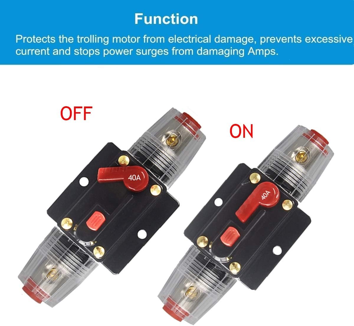 30A 40A 50A 60A 80A 100A 150A Audio Circuit Breaker Auto Car Stereo Inline Fuse Holders Inverter, Manual Reset 12V-24V DC for Automotive Marine Boat Audio System Protection (40A)