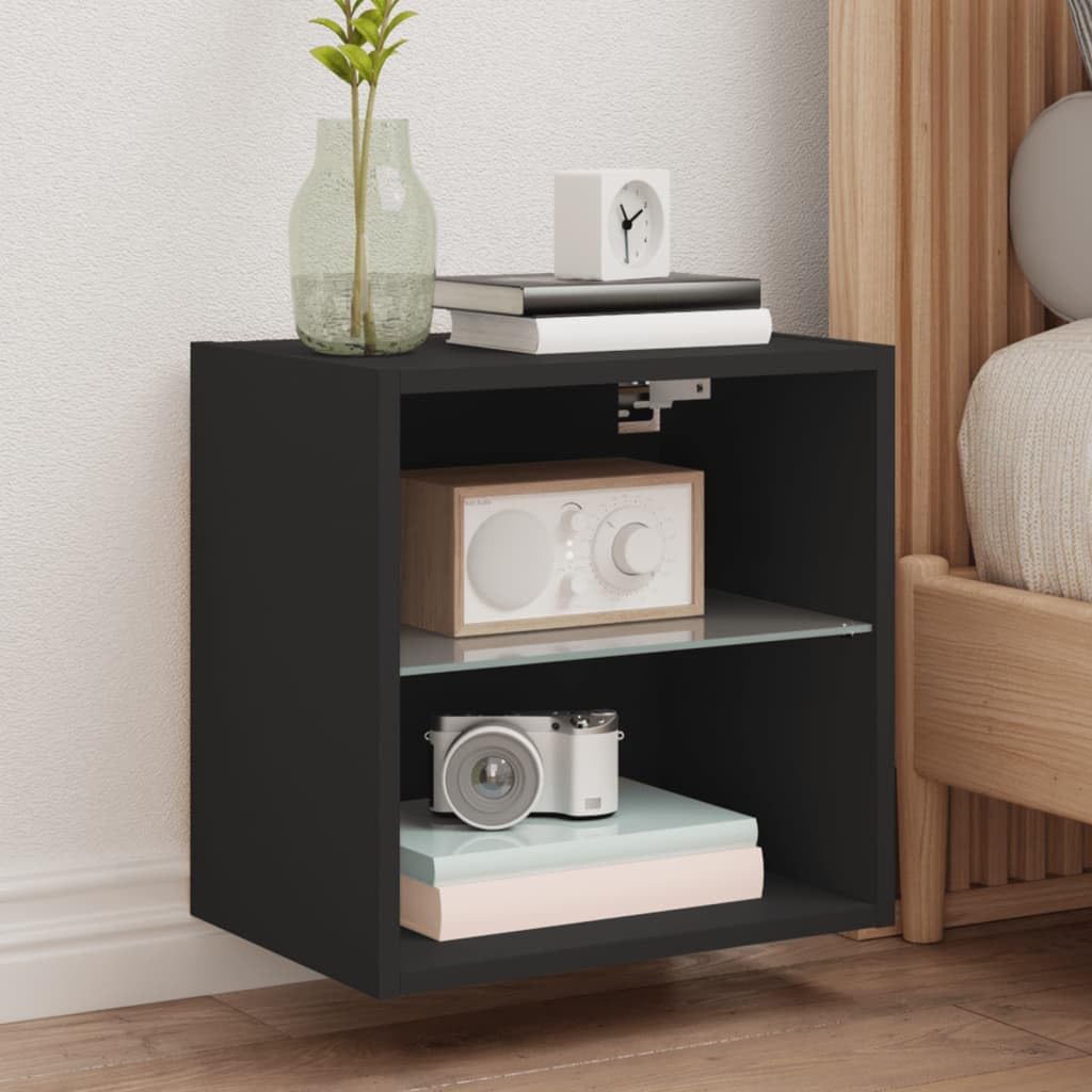 Table de chevet murale pour petit espace meuble suspendu noir lumineux