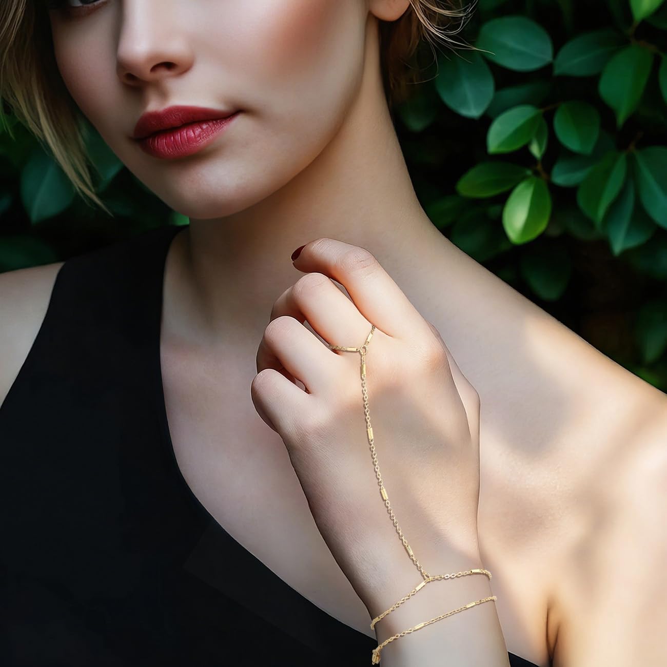 Yowivon Gold Ring Hand Chain Bracelet for Women, 14K Gold Plated Bracelets | Dainty Stackable Ring Bracelet Hand Chain for Women Set, Adjustable Hypoallergenic Trendy Link Chain Bracelets Jewelry Gift