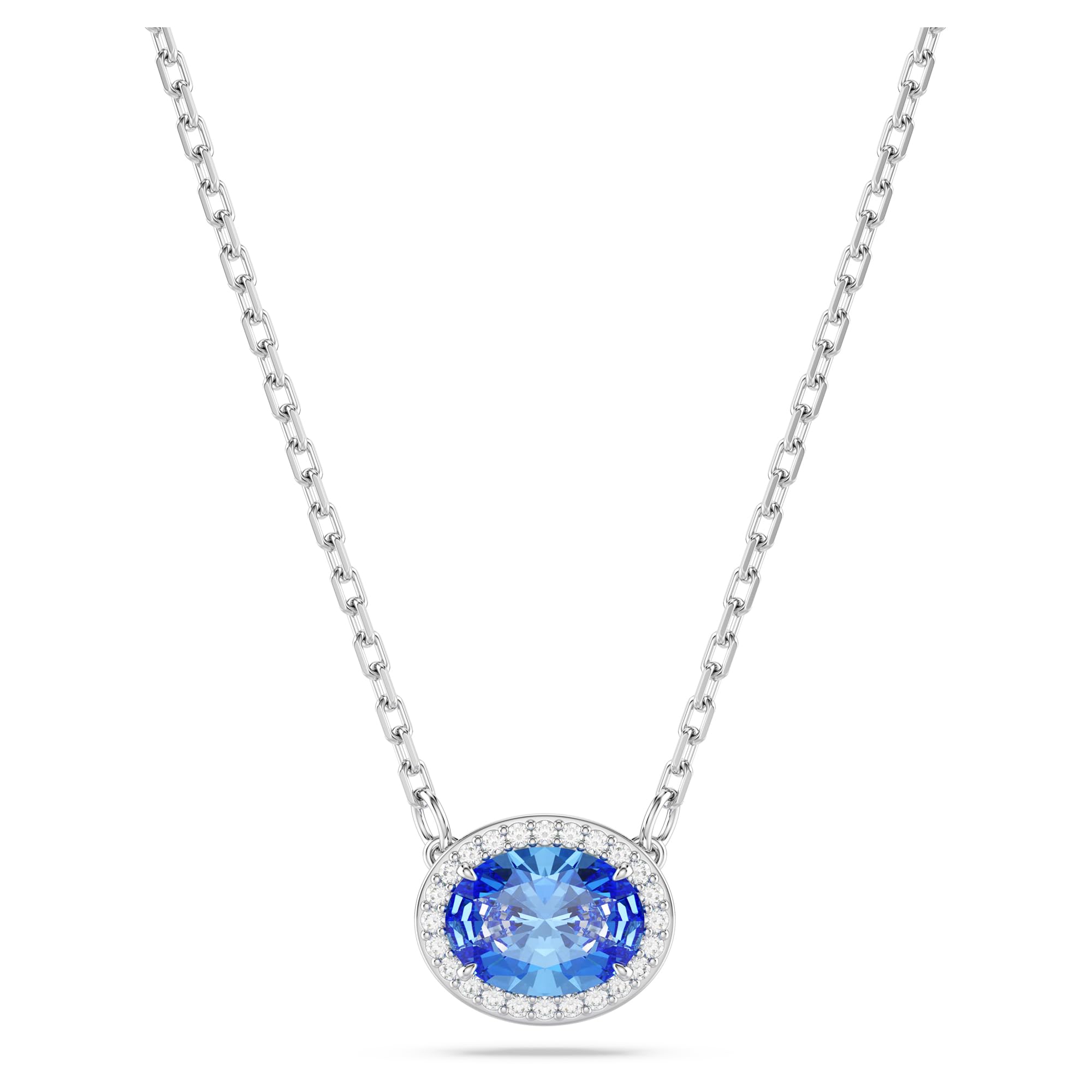 Swarovski Constella Pendant Necklace, Blue Oval Cut Centre Crystal with White Crystal Pavé, Rhodium Plated Chain, from the Constella Collection