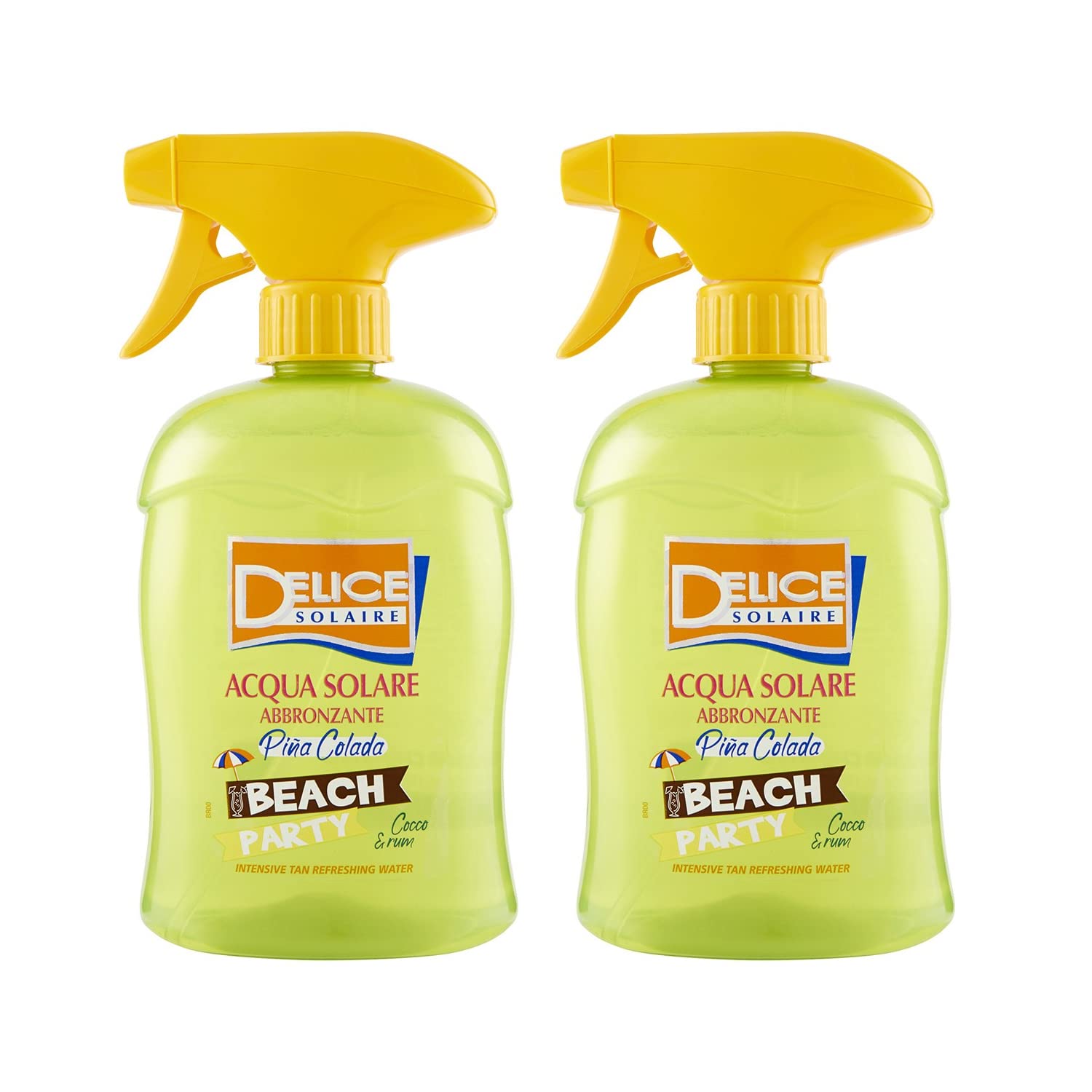 Milmil Delice Solaire Beach Party Solar Water Bronzer Piña Colada, Zapach Kokosowy i Rum, Ułatwia opalanie, natychmiastowa świeżość, testowany dermatologicznie - 2 x 500 ml