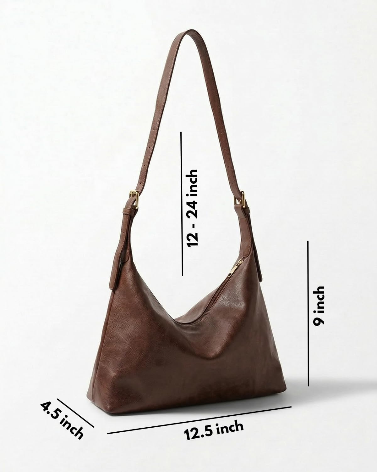 Hobo Bag for Women - Slouchy Shoulder Bag - Soft Vintage Purse - Adjustable Straps Crossbody Vegan Leather
