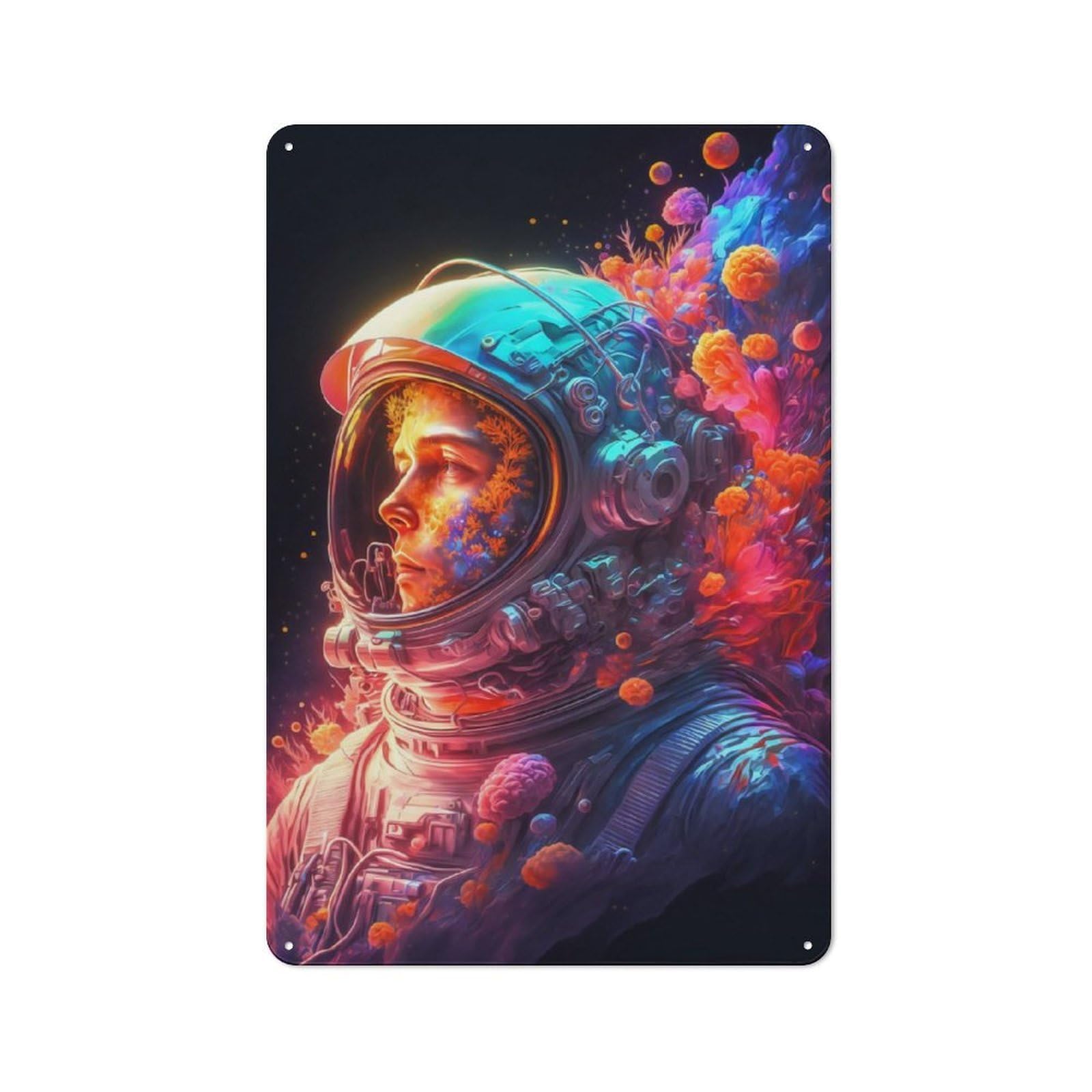 Junmoney Rainbow Astronaut Vintage Metal Plaque 30X20cm For Dining Room Or Kitchen, For Home Decor Collectors Refreshing A Room In Autumn