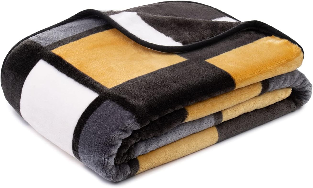 Gözze - Soft Blanket, Cashmere Feel, High Fabric Weight 500 g/m², Antigua, 150 x 200 cm - Mustard/Black/White - Image 3