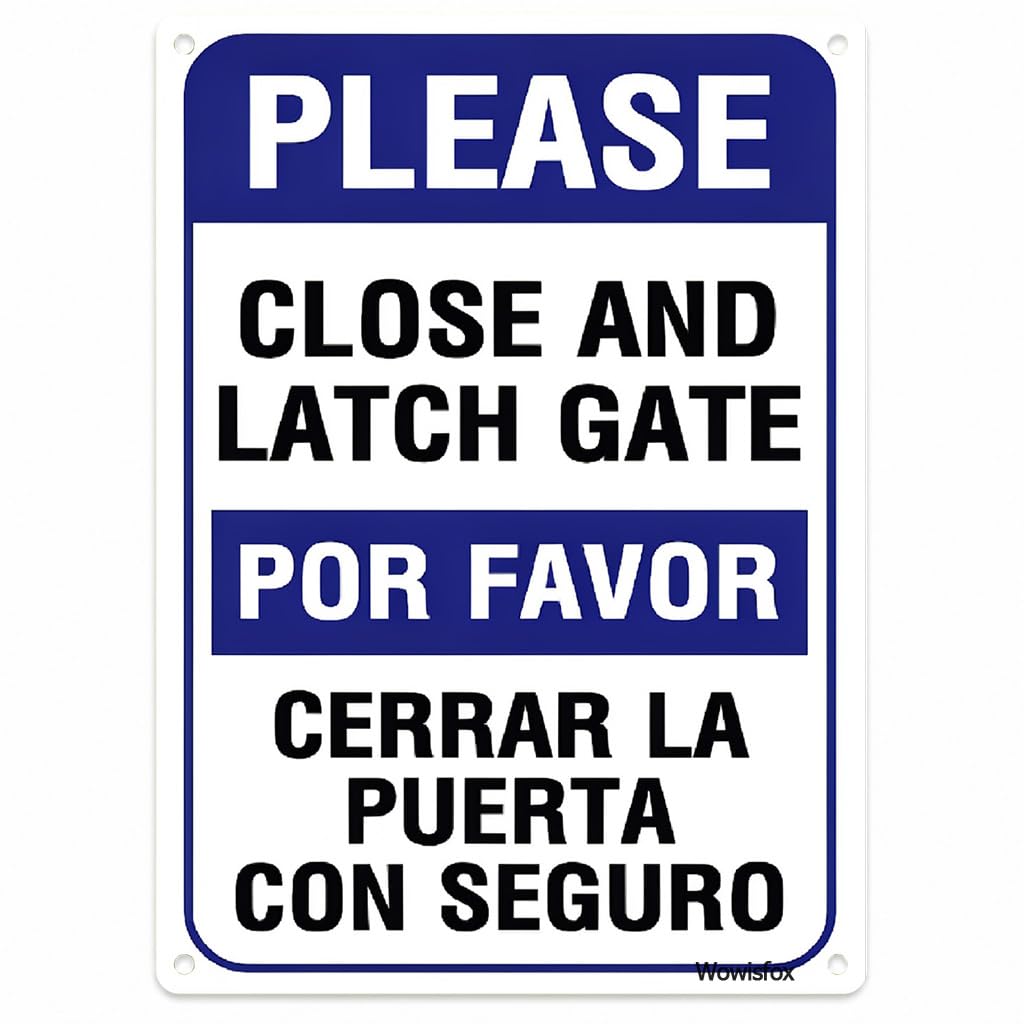 Spanish Bilingual Close and Latch Gate Reminder Sign, 8 x 12 Inch Aluminum
