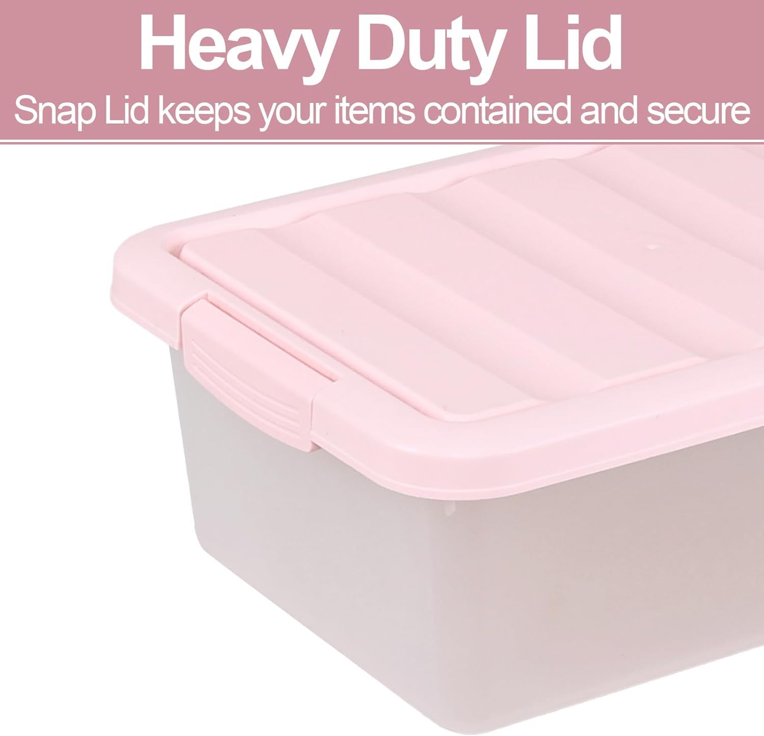 Zopnny 2-Pack Snaplock Clear Plastic Storage Organizer Bins w/Lids, 14 Quart, Pink Lid, Stackable Container Boxes for Bedroom, Bathroom, Garage, and Office Organization