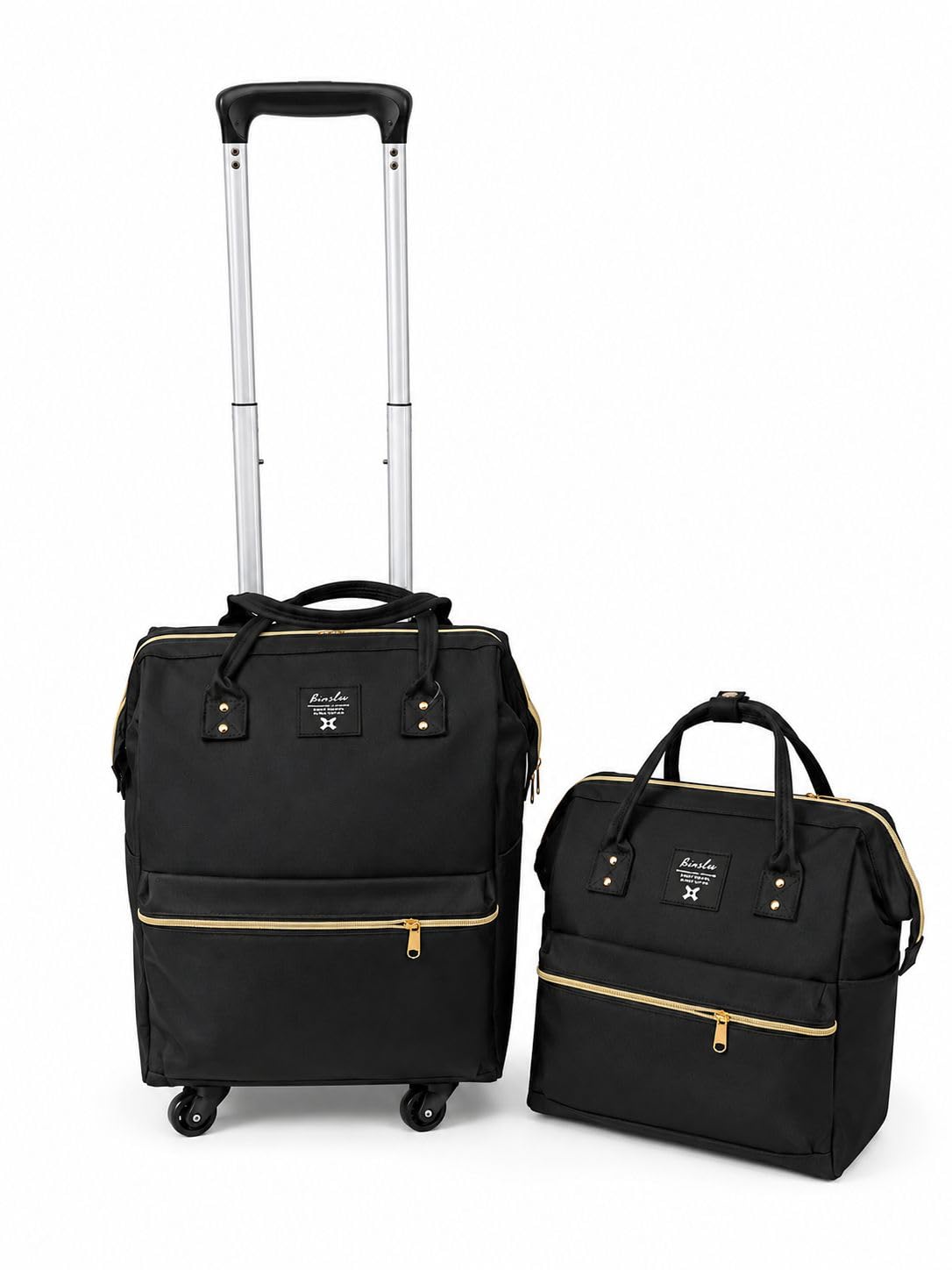 2 Piece Rolling Travel Bag Set with Wheels & Matching Carry On Handbag, Large Capacity Expandable Luggage, Lightweight Trolley Bag_(Black Desigh)-picture-19