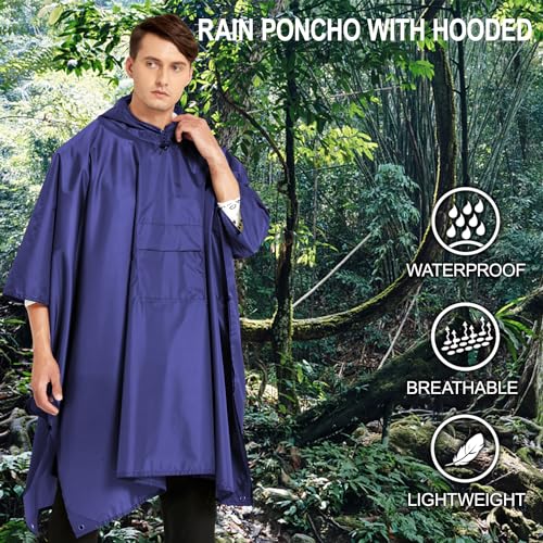 Image of salamra Hooded Rain Poncho Waterproof Raincoat Jacket for Men /Women /Adults with Pocket