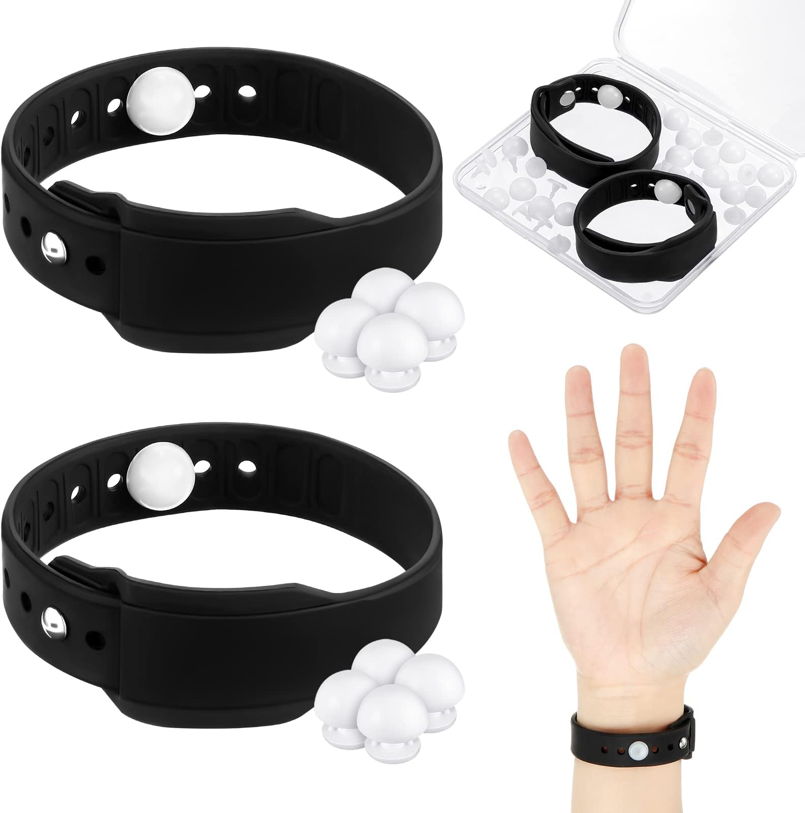 2 Pcs Motion Sickness Bands Adjustable Bands for Motion Sickness Adult Acupressure Wristband Headache Relief Anxiety Relief Waterproof Band for Seasickness Car Sickness(Black)