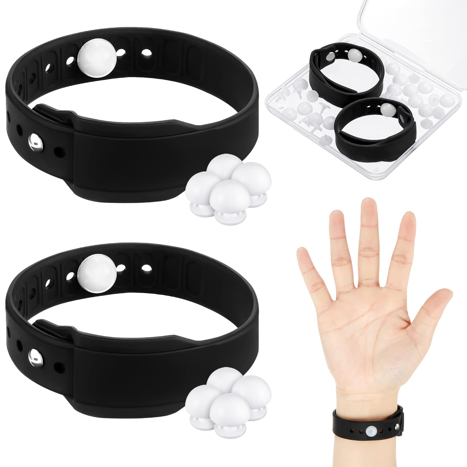2 Pcs Motion Sickness Bands Adjustable Bands for Motion Sickness Adult Acupressure Wristband Headache Relief Anxiety Relief Waterproof Band for Seasickness Car Sickness(Black)