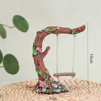 Miniature Fairy Garden Swing, Flower Tree Swing Figurine, Handmade Resin Swing for Micro Landscape Courtyard Garden Outdoor Display Decor, Dollhouse Decorative Mini Furniture (A)