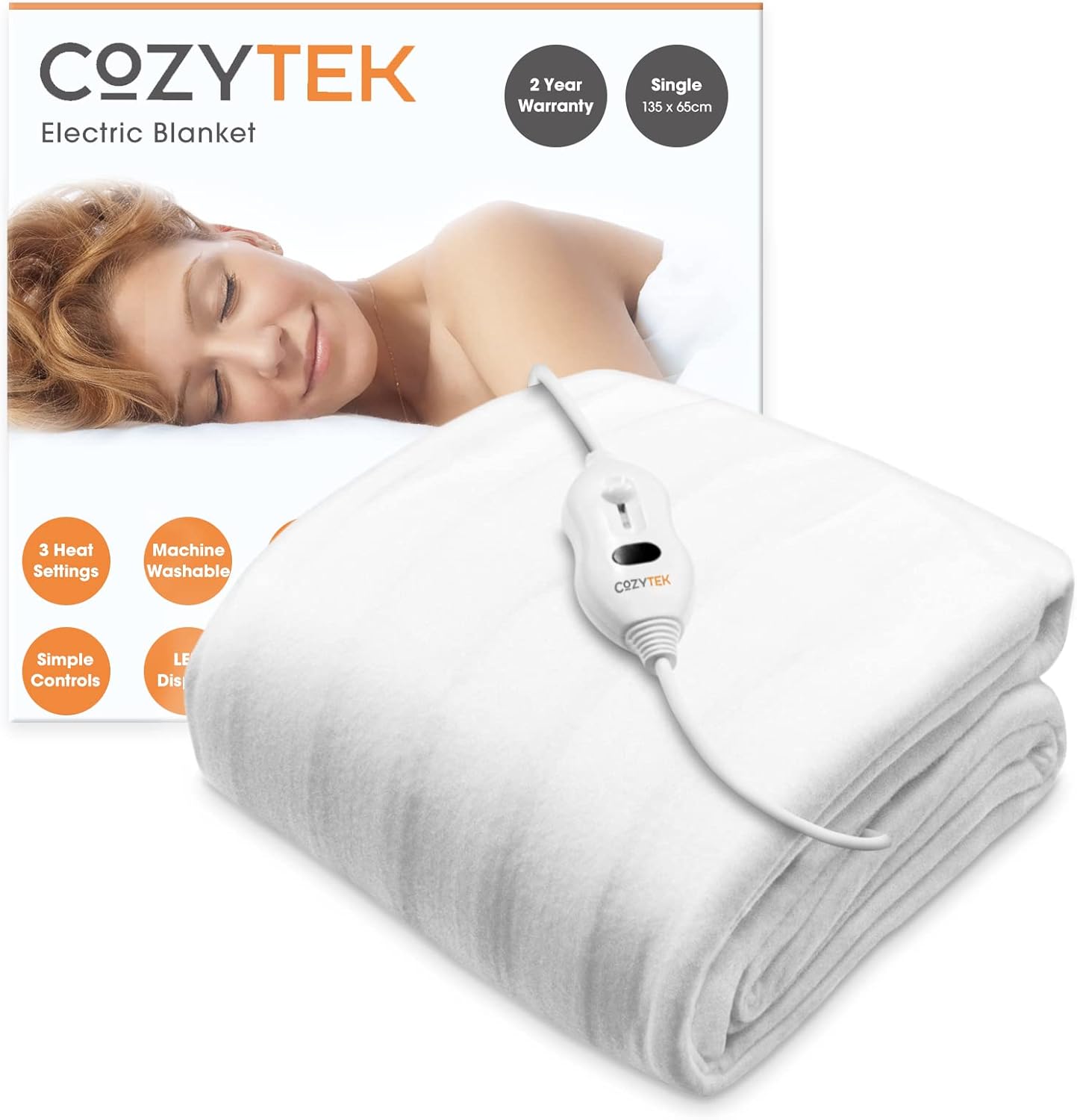 Cozytek Single Electric Blanket 135 x 65cm, Soft Polyester Electric