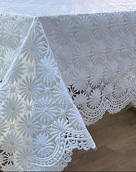 effaf kaplama dantel i leme motifli papatya desen kaymaz kolay silinebilir pvc mu amba masa  rt s  Beyaz, 130 x 200