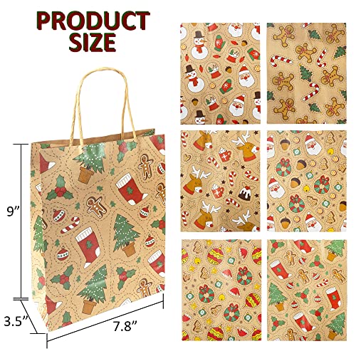 Uptotop Christmas Paper Gift Bags, 24 Pcs Large Christmas Treat Bags With Assorted Designs, Xmas Kraft Paper Bags For Holiday Cookie Candy Party Favor Supplies Decor #TOP2