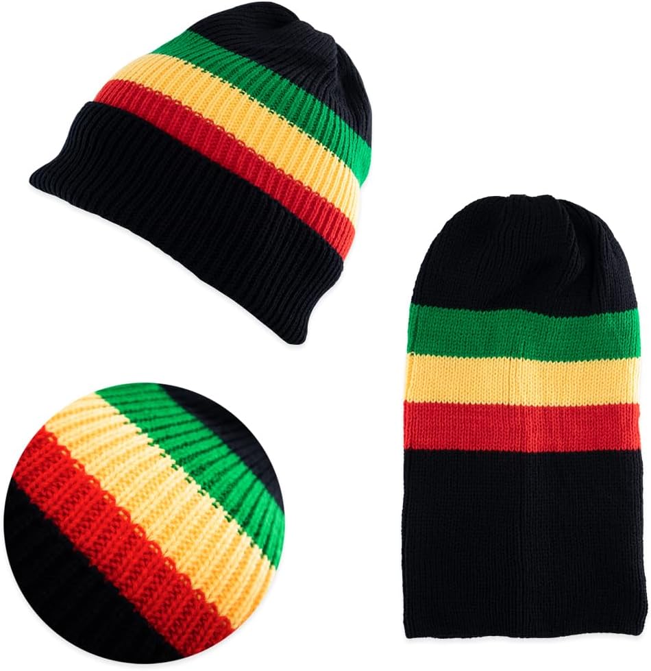 Unisex Rasta Cap Knit Jamaican Rasta Hats for Men Women Reggae Beanie Dreadlock Cap - Image 2