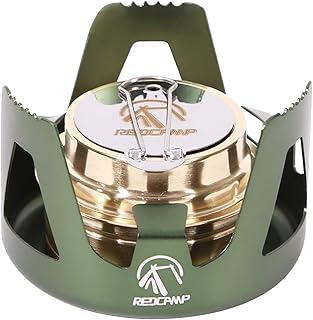 REDCAMP Mini Alcohol Stove for Backpacking, Lightweight Brass Spirit Burner with Aluminium Stand for Camping Hiking, Green