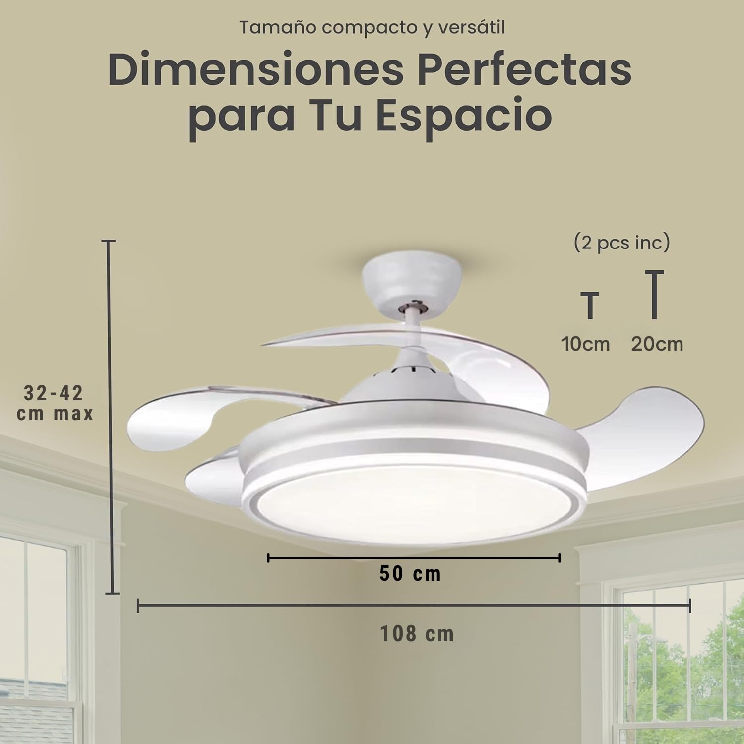 LUMIKING Ventilador de Techo con Luz LED 72W – Motor DC Silencioso – Aspas Retráctiles – 6 Velocidades, Luz Cálida, Día y Fría (3000K-6500K) – Temporizador – Ø109 cm, Mando Incluido