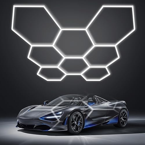 Miniatura 9 de Luz LED hexagonal para garaje - Luz para detallado automotriz de 12 700 lm, luces de techo y pared para decoración modular, ideal para taller