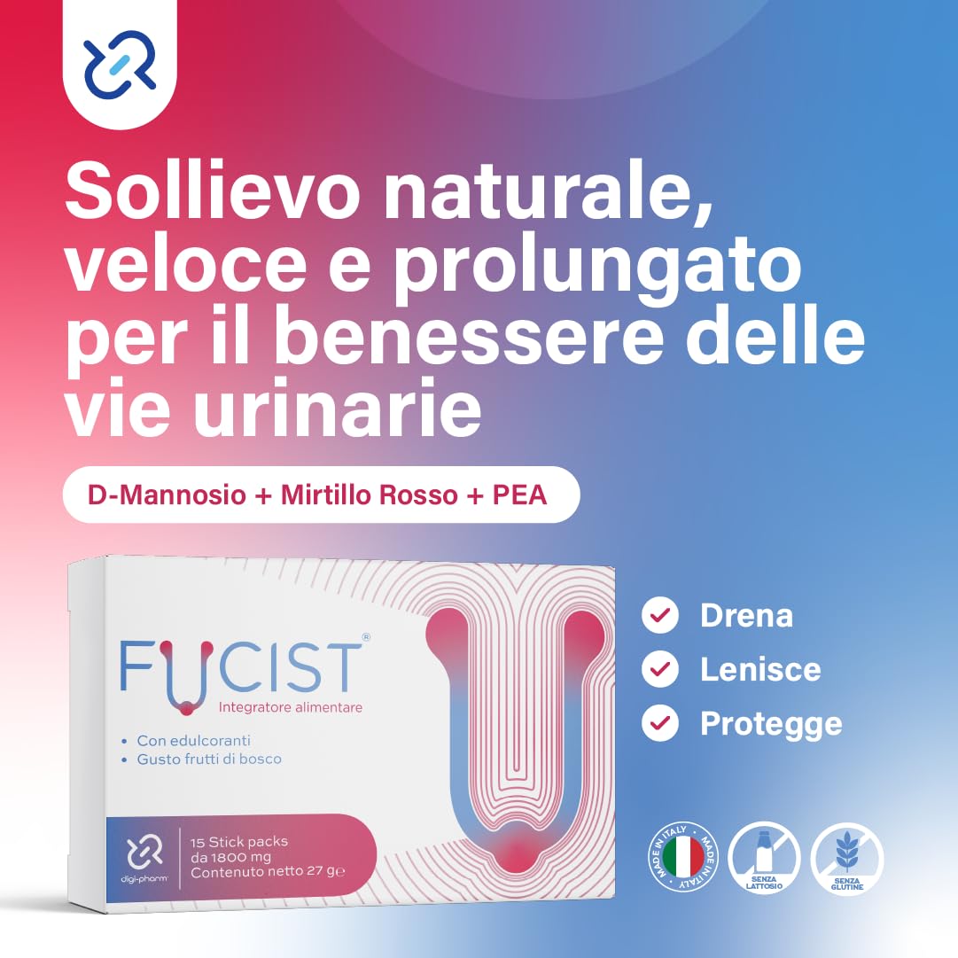 FUCIST Integratore Vie Urinarie con D-Mannosio 1000 Mg, Mirtillo Rosso e PEA Palmitoiletanolamide, Alta concentrazione per Candida Cistite in Stick Orosolubili pronti all'uso