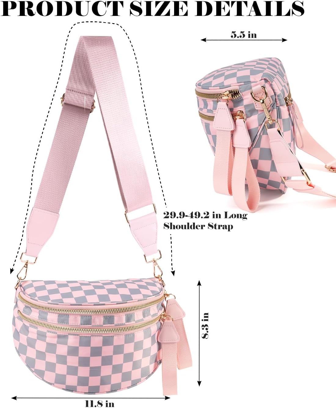 Black and White Checkered Crossbody Bag Bum Bag for Women,Spacious Checkered Purse Fanny Packs Belt Bag