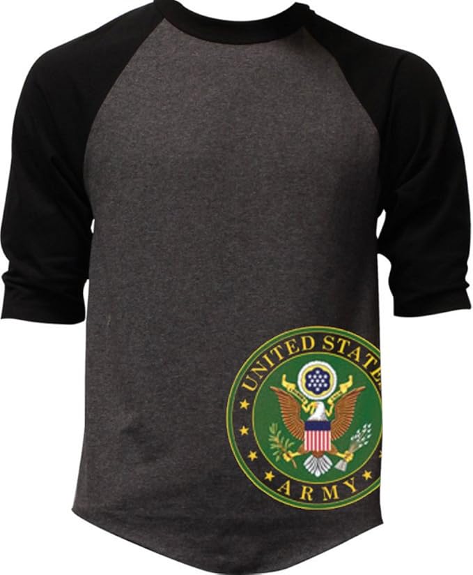Army Seal On Side Men's Baseball TShirt Black/Charcoal