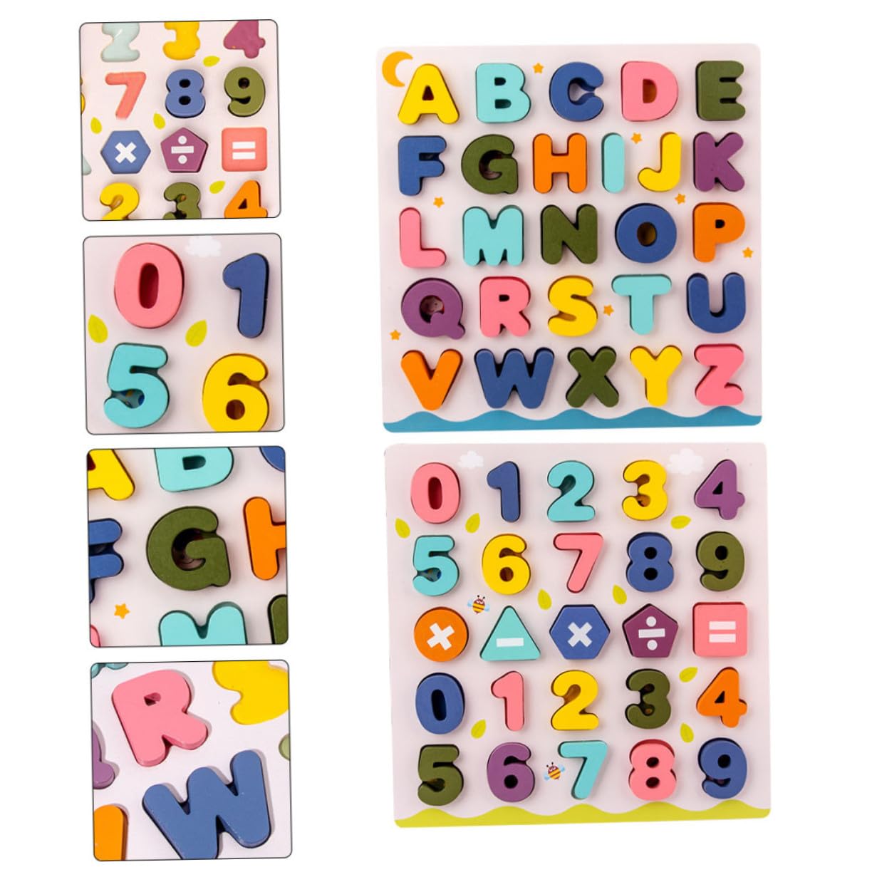 Puzzle Educativo in Legno per Bambini 2 Set, Alfabeti e Numeri | Festa Scuola Decor, Giochi in Legno, Giocattoli per Riconoscimento delle Lettere, Hand-eye Coordination