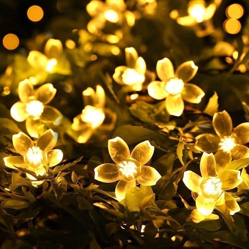 Silicone Flower LED String Lights – 25 LED, 5 Meter Warm White Copper Wire Fairy Lights for Window, Wall, Garden, Diwali, Christmas, Wedding & Home Decoration