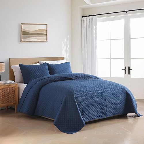 Miniatura 2 de Juego de ropa de cama de algodón tamaño Queen, 3 piezas, reversible, ligero, cubrecama para todas las estaciones, patrón de costuras geométricas,