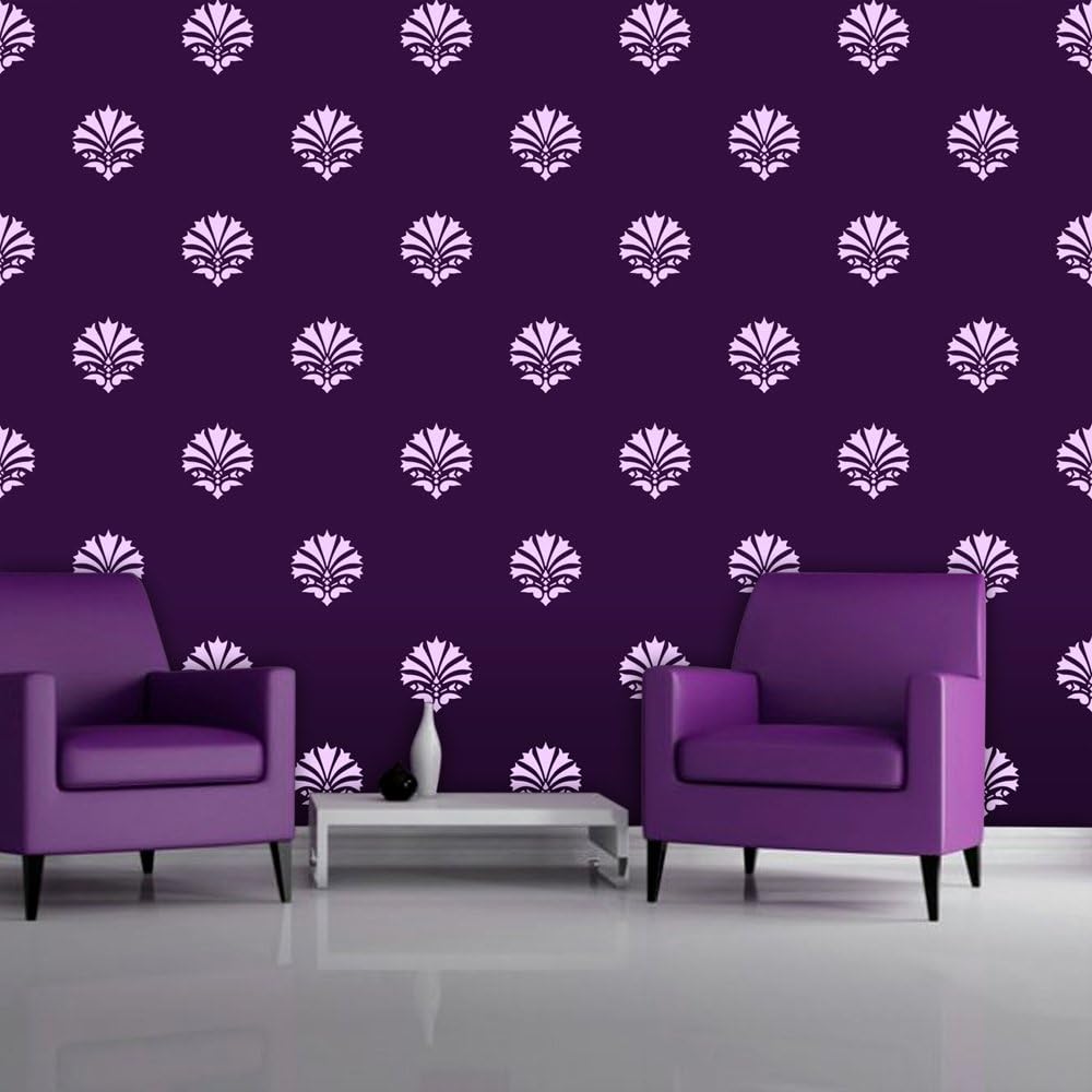 Arhat Stencils Glossy PVC ASR-E108 Damask Wall Stencils Pack of 1 Pcs (Size:- 9" W X 9" L Inches) Resuable and Eco-Friendly