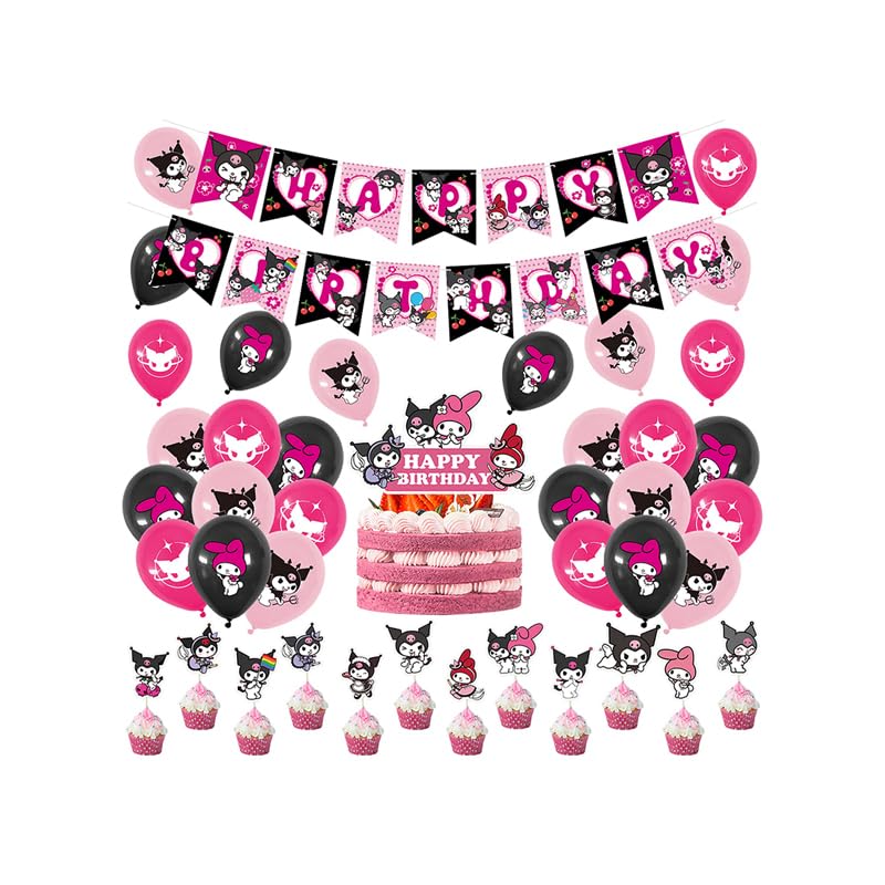 CMDXBD Kuromi Birthday Party Decorations - Balloons, Garland, and Cake Topper for Children's Celebration and Baby Shower