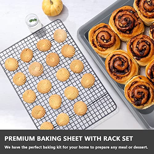 Baking Sheet With Rack Set (2 Pans + 2 Racks), Bicolor Baking Pan With Cooling Rack, Nonstick Cookie Sheet, Warp Resistant & Heavy Duty & Rust Free (Apricot & Grey) #TOP3