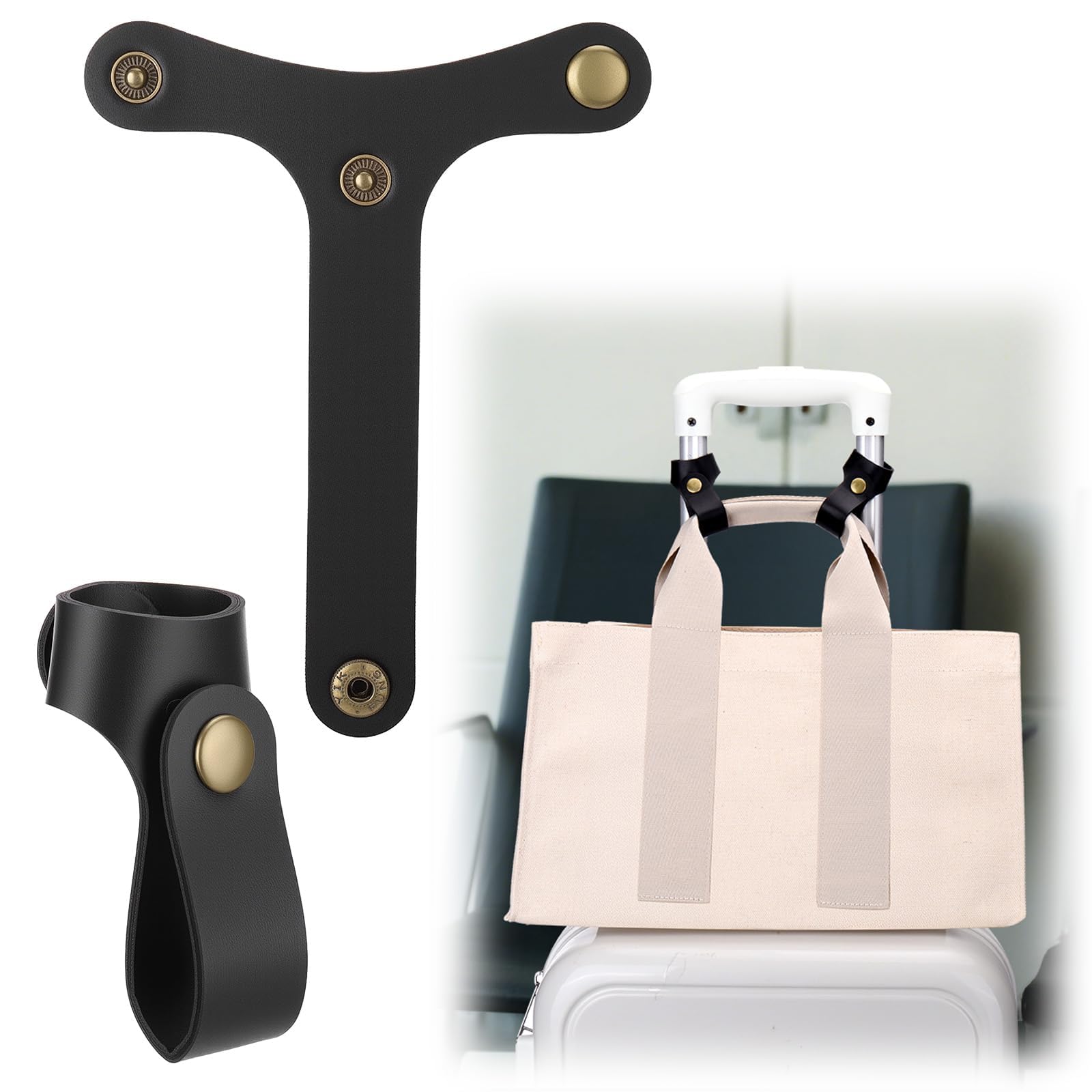 Azonee 2-Pack Leather Luggage Straps | Add-a-Bag Travel Belts for Carry-Ons | Luggage Bungee Straps to Attach Totes & Bags | Trolley Straps for Luggage Accessories – Black