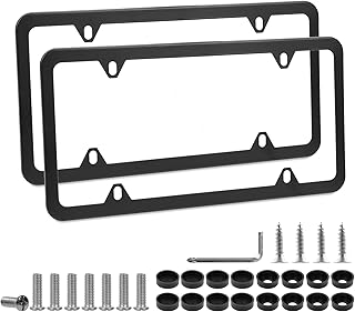 ZSZT License Plate Frames Black, 2Pcs 4 Holes License Plate Holders, Premium Stainless Steel License Plate Frame, Car License Plate Covers for US Vehicles with Screws Washers Caps