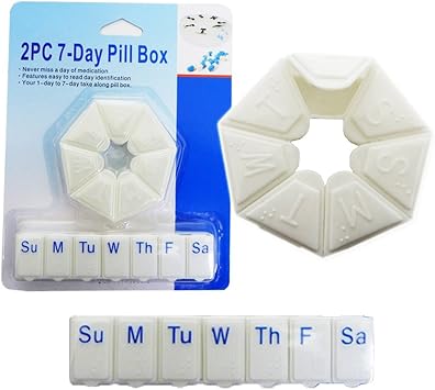 2 Pc Pill Box Organizer 7 Day Weekly Medicine Vitamins Storage Container Travel