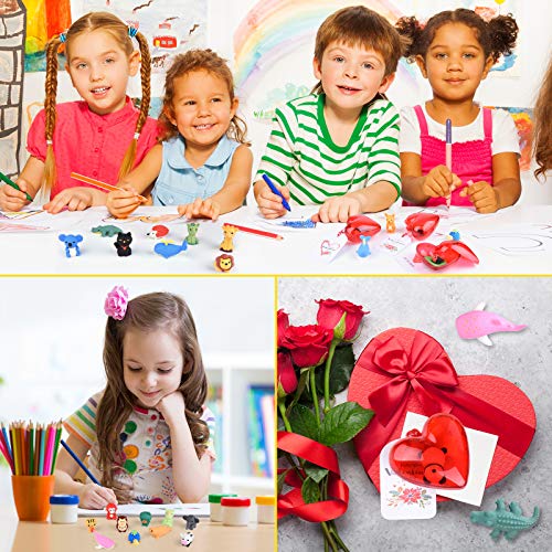 MIAHART 30 Pack Valentines Erasers Set Animal Pencil Erasers Filled Hearts Box and Valentine\'s Cards for Kids Valentines Party Favors, Carnivals Gift, School Supplies (Animal) - Thumbnail 6