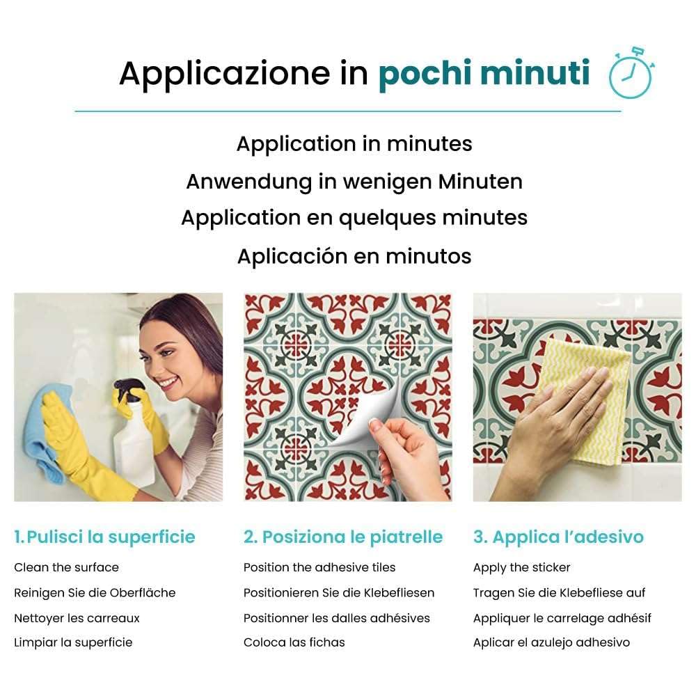 RE-COVERTILES - Adesivi per Piastrelle Bagno e Cucina 24 Pz 10x10 cm - PS00172 Decorazione murale in PVC impermeabile mattonelle mosaico stile cementine Azulejos