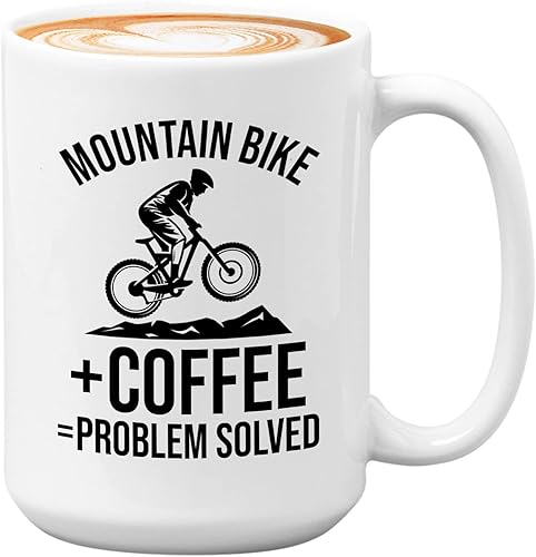 Taza de café de ciclismo de montaña, 15 onzas, color blanco, para ciclismo de montaña, motociclista adicto a la cafeína, ciclista al aire libre,