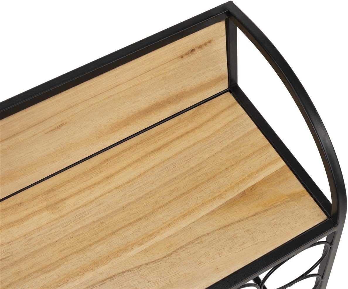 Displays2go Rolling Wine Rack w/Shelf, Stores 20 Bottles, Steel Frame - Black & Lt. Brown (FSBEVCART3B)