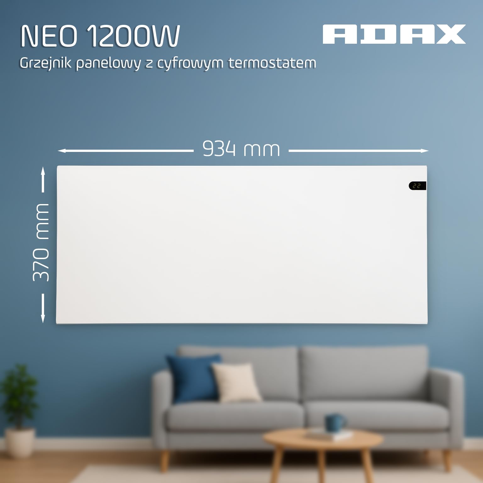 Adax Neo NP - konwektor, nowoczesne ogrzewanie elektryczne, 1200W, niska wysoko˜‡ 370mm | KDT Biaˆy | ochrona przed zamarzaniem | IP20C